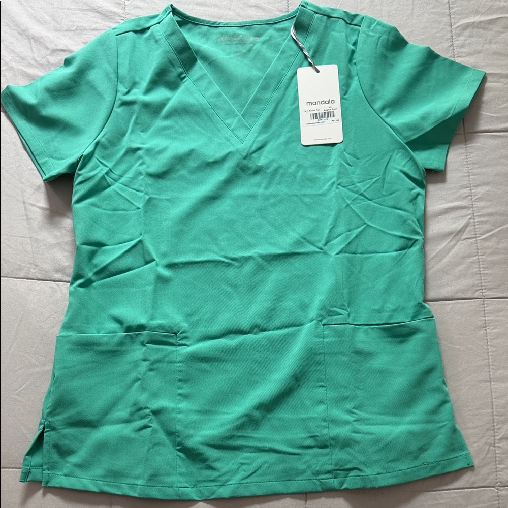 Mandala Women’s Teal V-Neck Short Sleeve Scrub Top